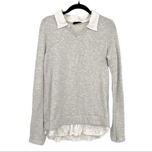 DREW Layered Sweatshirt with Collar and Shirttail Hem in Gray - Size Small